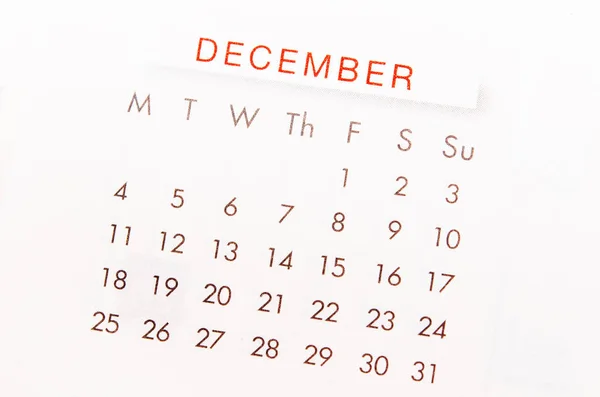 Dezembro página do calendário . — Fotografia de Stock