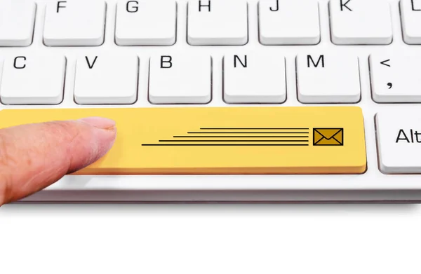 Keyboard yellow express delivery package. — Stock Photo, Image
