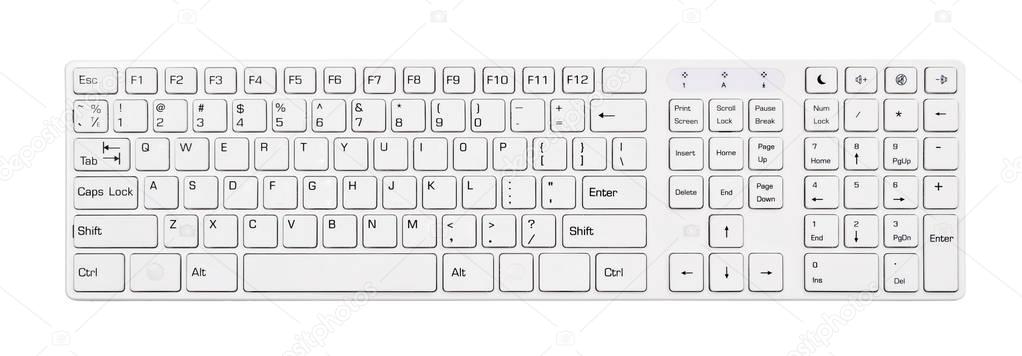 Wireless white computer keyboard.