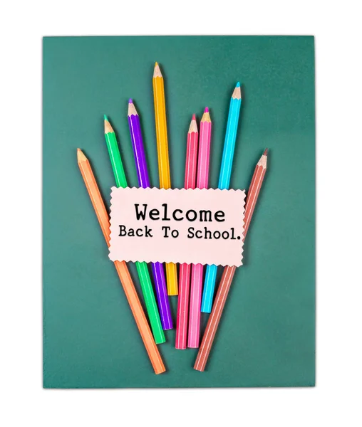 Bentornato a scuola parola e matita di colore  . — Foto Stock