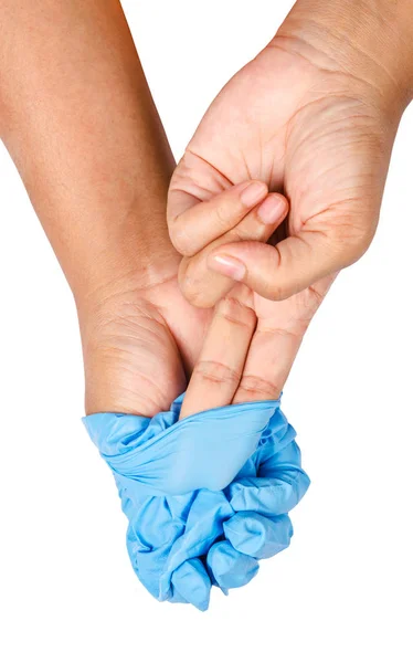 Рука выбрасывает голубые одноразовые перчатки . — стоковое фото