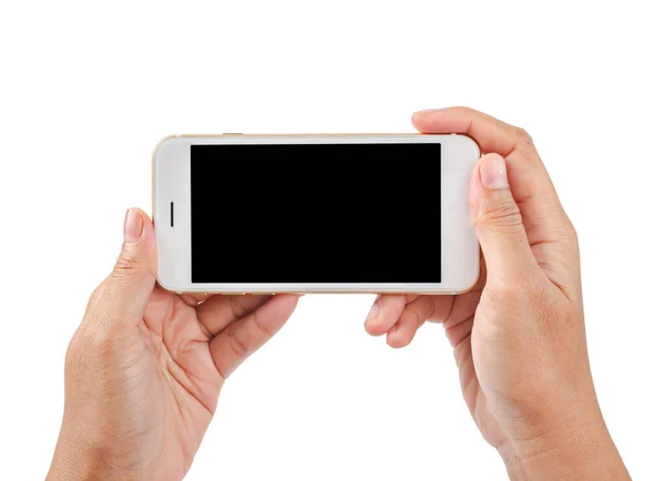 Dwa ręki trzymającej puste Zdejmowany smartphone. — Zdjęcie stockowe