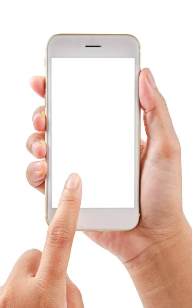 Hände halten und berühren am mobilen Smartphone. — Stockfoto