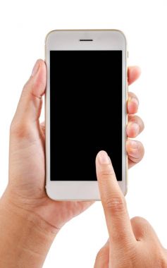 Holding ve üzerinde hareket eden smartphone dokunmadan eller.