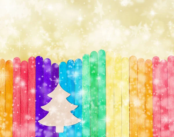 Tree christmas on colorful wood. — Stock Photo, Image