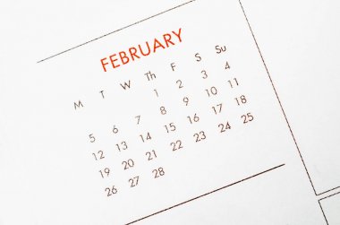 Şubat takvim sayfası.