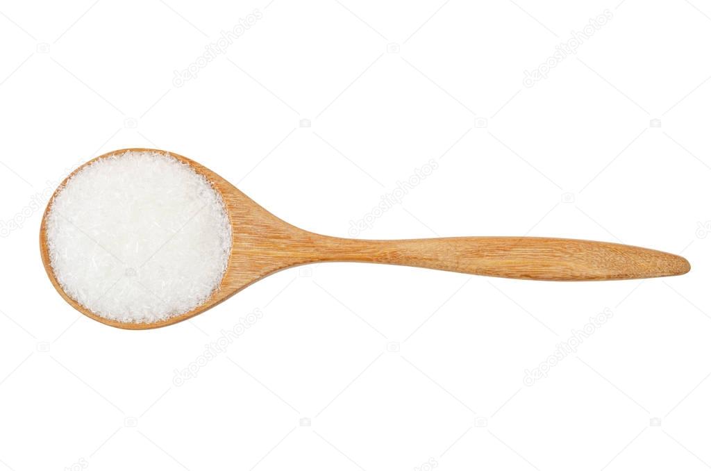 Monosodium Glutamate in wooden spoon.