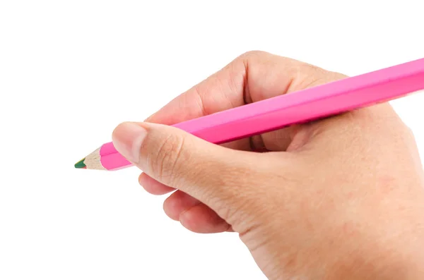 Female teen hand holding pink wooden pencil. — Stock Photo, Image