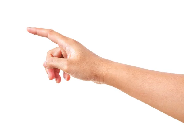 Isolated female hand touching or pointing to something — Stock Photo, Image