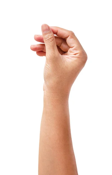 Mulher mão isolada no fundo branco, segurar ou pegar — Fotografia de Stock