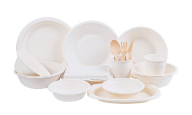 Ağartılmamış bitki elyaf gıda kutusu ve kağıt fincan seti.