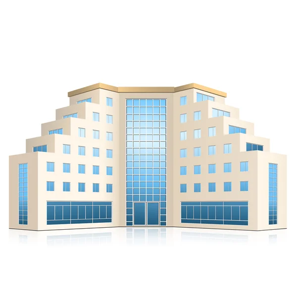 Edifício de escritórios com entrada e reflexão — Vetor de Stock