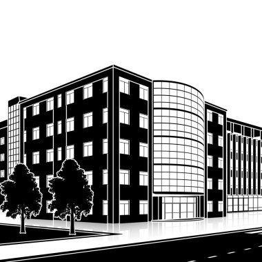 bir giriş ve yansıma ile siluet ofis binası