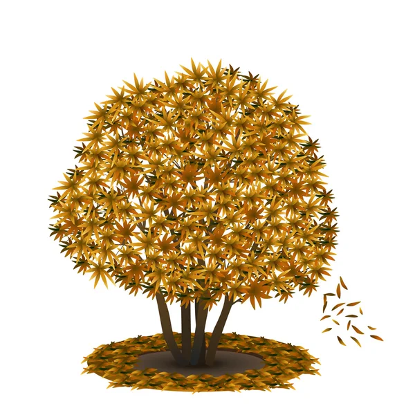 Bush met gele bladeren en schaduw — Stockvector