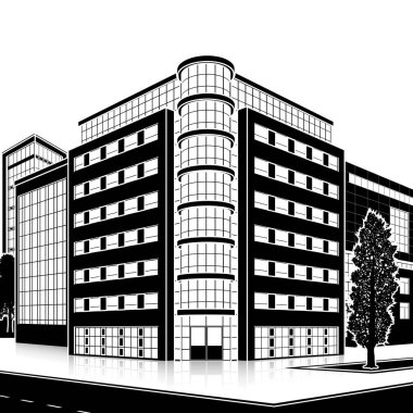 bir giriş ve yansıma ile siluet ofis binası