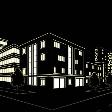 Silhouette binaları ve sokakları geceleri