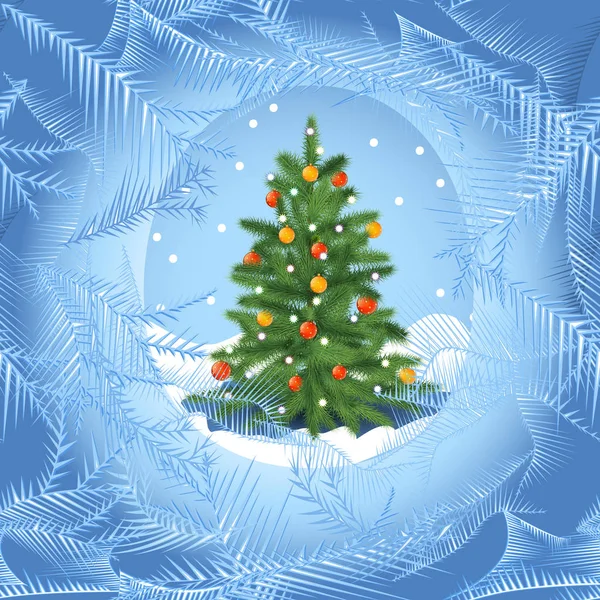 Kış donmuş resim cam ve Noel ağacı üzerinde — Stok Vektör