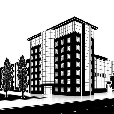 bir giriş ve yansıma ile siluet ofis binası