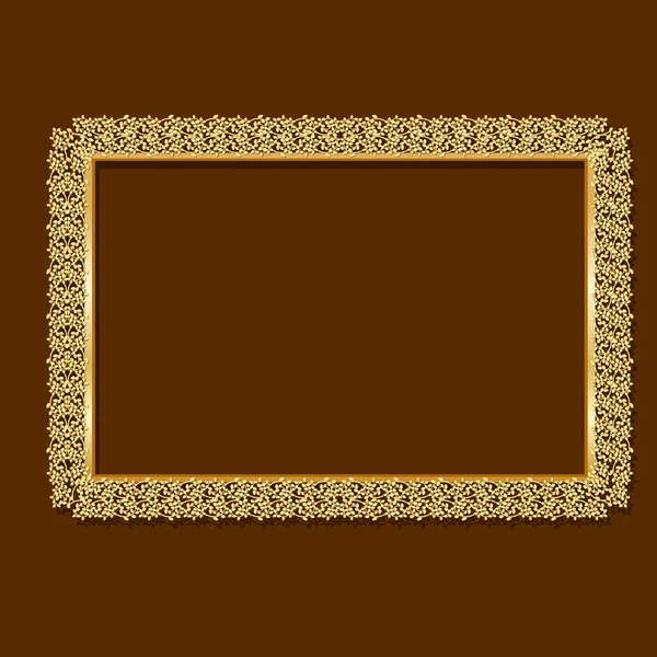 Rectangular frame gold color with shadow — Stock Vector