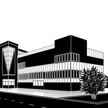 giriş ve bir yansıma ile siluet ofis binası 