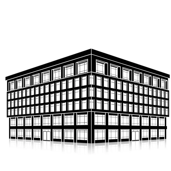 Immeuble de bureaux silhouette avec entrée et réflexion — Image vectorielle