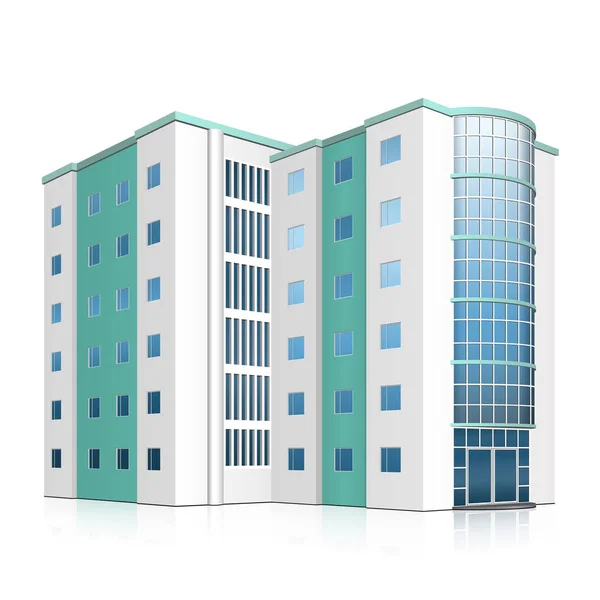 Edificio de oficinas con entrada y reflexión — Vector de stock