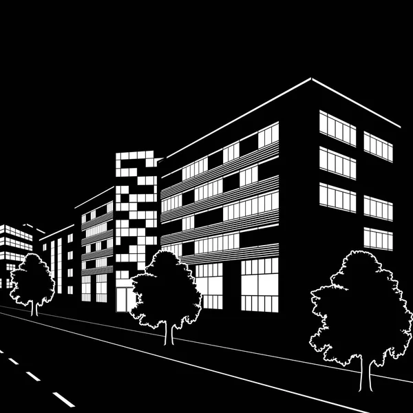 Silhouet van de gebouwen en straten in de nacht — Stockvector