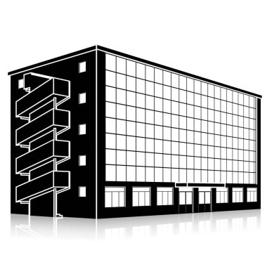 bir giriş ve yansıma ile siluet ofis binası