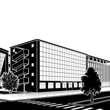 bir giriş ve yansıma ile siluet ofis binası