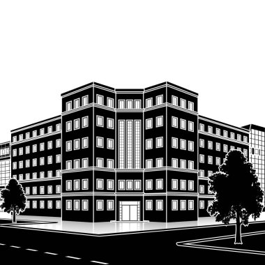 bir giriş ve yansıma ile siluet ofis binası