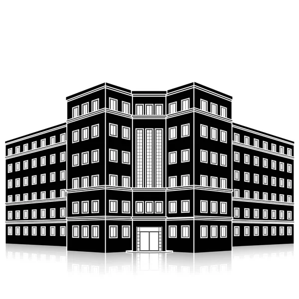 Edifício de escritórios silhueta com uma entrada e reflexão — Vetor de Stock