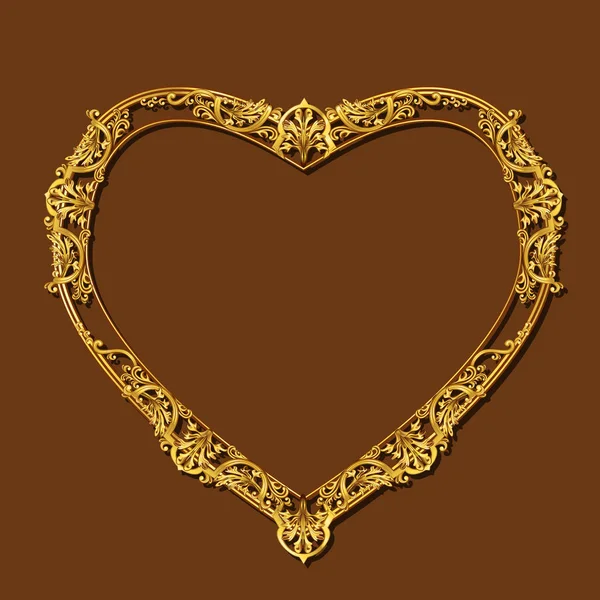 Рамка у формі серця золотий колір з тіні — стоковий вектор