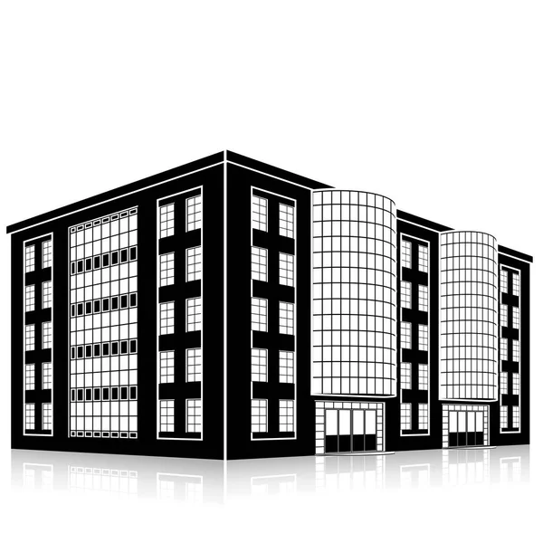 Immeuble de bureaux silhouette avec entrée et réflexion — Image vectorielle