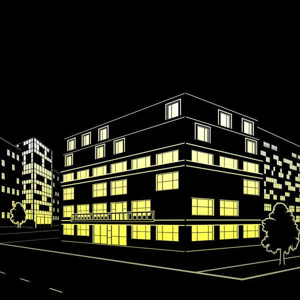 Silhouet van de gebouwen en straten in de nacht — Stockvector