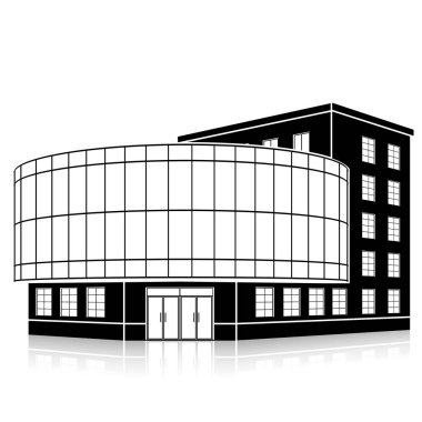 bir giriş ve yansıma ile siluet ofis binası 