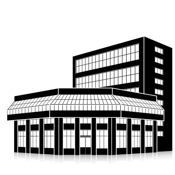 Silueta kancelářské budovy s vchodem a reflexe — Stockový vektor