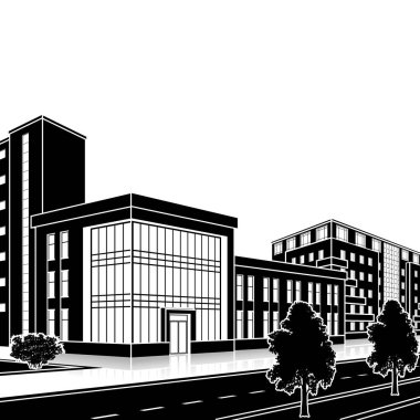 bir giriş ve yansıma ile siluet ofis binası