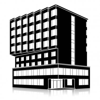 bir giriş ve yansıma ile siluet ofis binası 