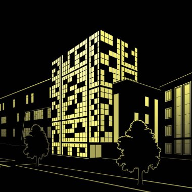 Silhouette binaları ve sokakları geceleri