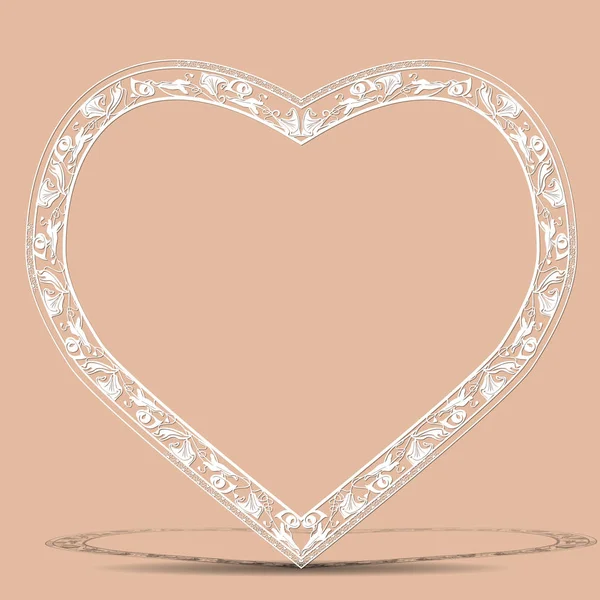 Forma de marco vintage tallado de corazón con sombra — Vector de stock