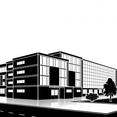 bir giriş ve yansıma ile siluet ofis binası