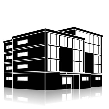 bir giriş ve yansıma ile siluet ofis binası 