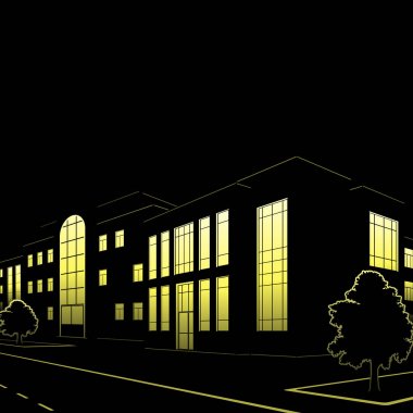 Silhouette binaları ve sokakları geceleri