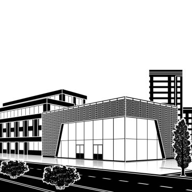 bir giriş ve yansıma ile siluet ofis binası