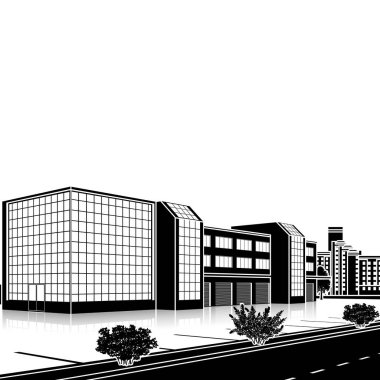 bir giriş ve yansıma ile siluet ofis binası