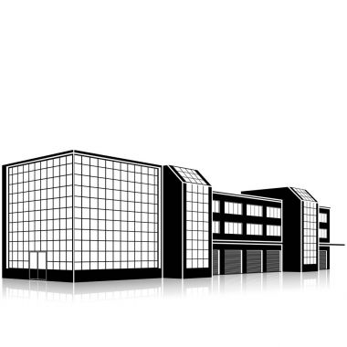 bir giriş ve yansıma ile siluet ofis binası 