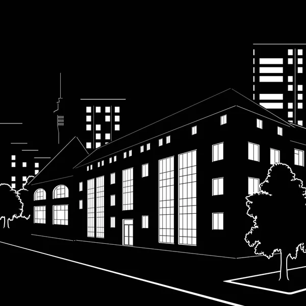 Silhouette des bâtiments et des rues la nuit — Image vectorielle