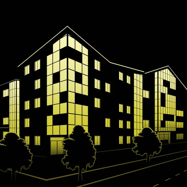 Silhouette binaları ve sokakları geceleri — Stok Vektör