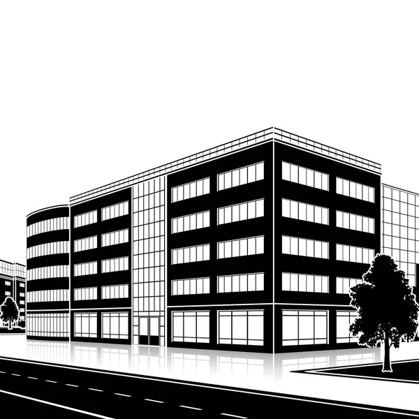 Silhouet kantoorgebouw met een ingang en reflectie — Stockvector