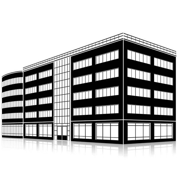 Silhouet kantoorgebouw met een ingang en reflectie — Stockvector